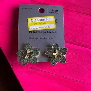 Gold and Green Floral Earrings